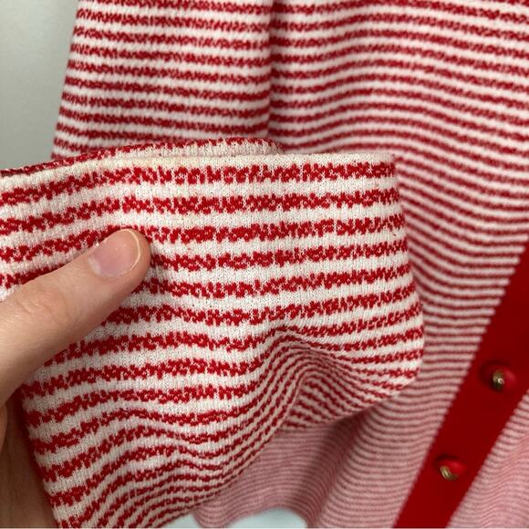 Vintage Womens L Red & White Striped Varsity Cardigan Preppy Nautical Coastal - Picture 11 of 11